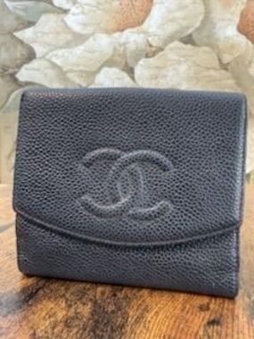 Chanel Black Pebbled Leather Compact Wallet
